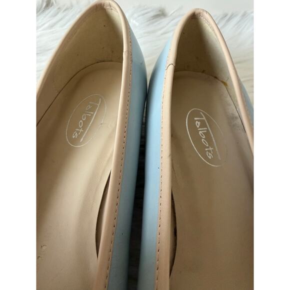 Talbots Leather Light Blue and Beige Cap-Toe Nappa Ballet Flats Size 7M NEW Bow - Picture 5 of 12